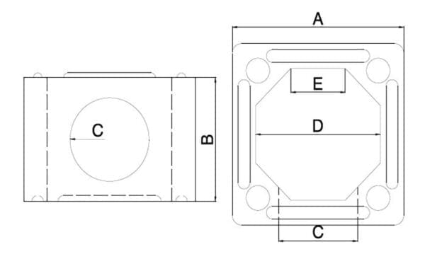 360mm square x 250mm high access casing